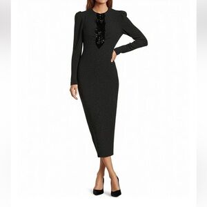 NWT Antonio Melani Alicia Tassel Crew Neckline Long Sleeve Midi Dress